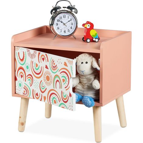 Table de Chevet, pour l'enfant, Case, Design météorologique, Bois de pin et MDF, 41x40x30 cm, Multicolore (1/5)