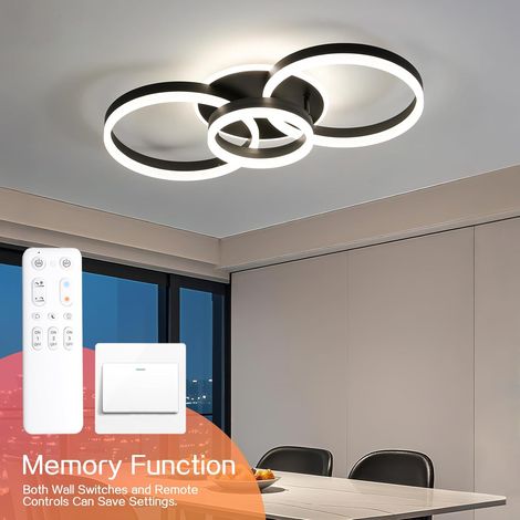 Amdelne Plafonnier LED Noir 50W,Moderne Triple Cercle Acryl 65cm,3000-6500K,Télécommande,veilleuse,luminaire pour Cuisine salon Chambre [Classe F]