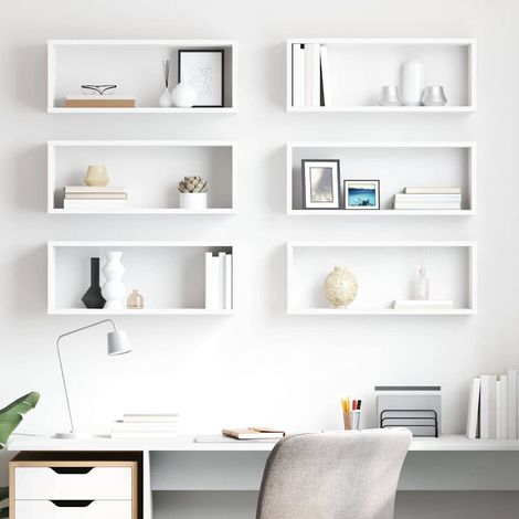 vidaXL Estantes cubo de pared 6 uds contrachapada blanco 60x15x23 cm (1/5)