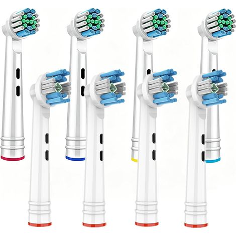 Têtes de brosse à dents électriques pour OralB - Têtes de brosse 3D Clean White et Precision Clean - Avec poils indicateurs - Poils Dupont - Blanc, lot de 8 (1/5)