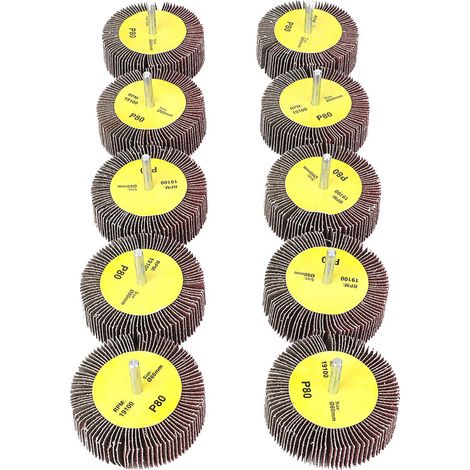 Ortviai Meule à disques abrasifs en papier de verre 80 x 25 mm avec mandrin 6 mm – Lot de 10 (1/5)