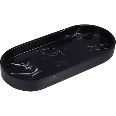 Plateau De Salle De Bain Résine Effet Marbre Noir pour Rangement De Bijoux Et Parfums Compacte Po'-'- (1/5)