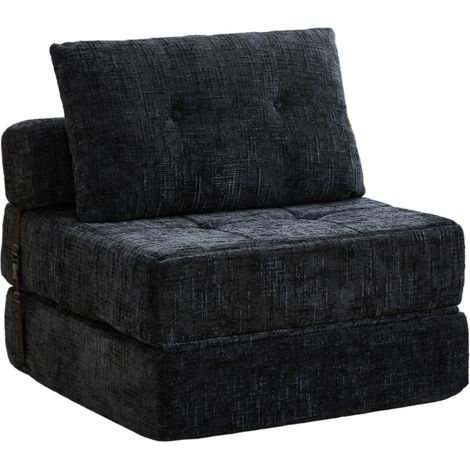 Canapé convertible pliable avec dossier, matelas de sol en tissu noir, coussins tête et lombaires, sofa-lit compact pour salon ou chambre d'amis  CHICFURN (1/5)