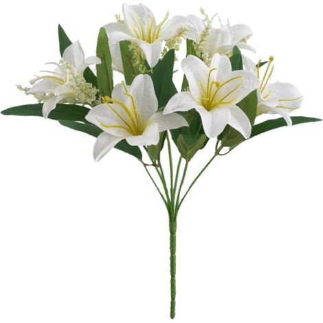 Fleur Artificielle - Lys Blanc - Bouquet Décoratif pour Intérieur - 7 Têtes - Plastique - Pour Mariage Décoration Maison Photographie DIY (1/5)