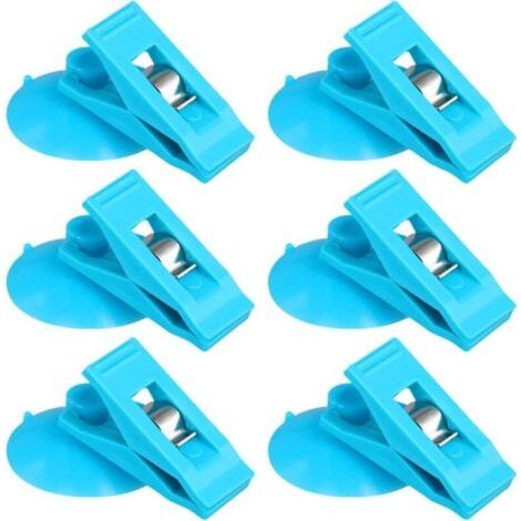 FENOPLASTICA6pcs Pince à Ventouse, Ventouse avec Pince Ronds Clips de Rideau de Douche pour Empêcher Les Éclaboussures d'eau Coupe-Vent pour Réfrigérateur Salle De Douche Camping-Car (Bleu) (1/4)