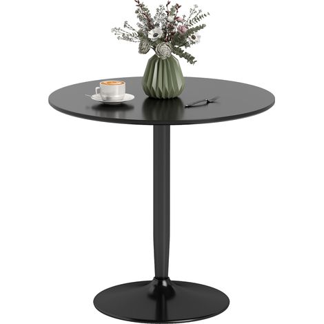 Table à manger pour 2 personnes, plateau rond Ø80 cm, MDF et acier, antidérapant, noir, hauteur 75 cm (1/5)