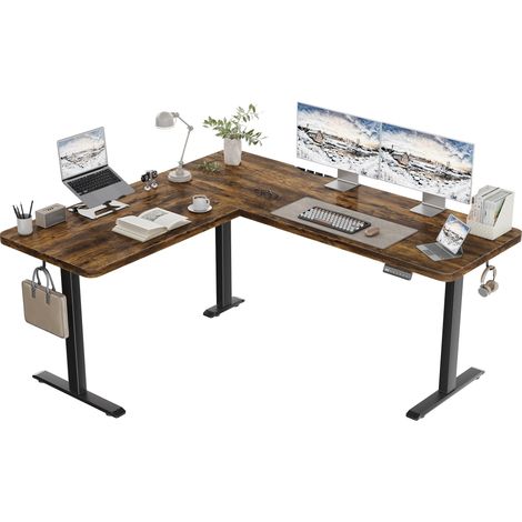 Bureau Assis Debout d'angle Électrique en L, 160x140cm, Marron (1/5)