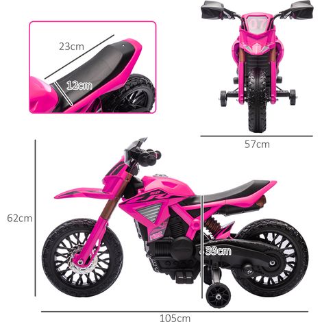 12-V-Elektromotorrad für Mädchen mit Hupe und Soundeffekten, Kinderfahrrad mit Stützrädern, Geschwindigkeit 3 km/h, Farbe: Rosa (1/5)