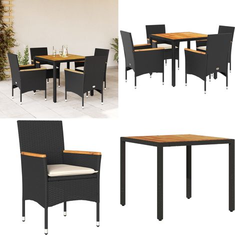 Ensemble à manger de jardin et coussins 5 pcs noir rotin acacia - Salon De Jardin - Mobilier De Jardin - Set De Salon De Jardin - Table De Jardin - Chaises De Jardin - Home & Living (1/5)