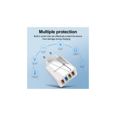 Ortviai – 2er-Set 4-Port-USB-Ladegerät 3,1 A – QC-3.0-Schnellladung, Gehäuse aus PC und ABS, EU-Stecker, weiß – kompatibel mit iPhone, Samsung und Xiaomi (1/5)