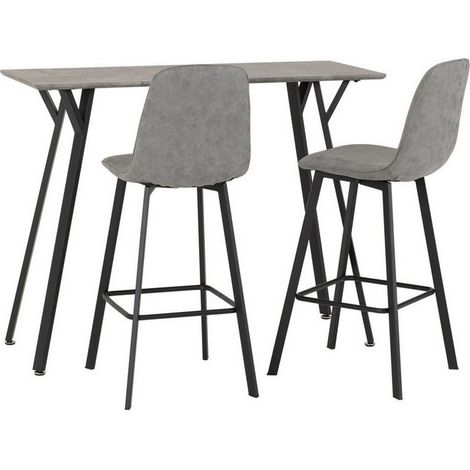 Quebec Bar Table Set - Concrete Effect/Black/Grey Faux Leather