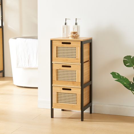 Badkommode Tervola mit 3 Schubladen Schwarz/Bambus [en.casa]