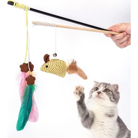 Lot de 2 bâtons pour chats, jouet à plumes interactif, stylo pour chats, fabricant de jouets pour chats (1/5)