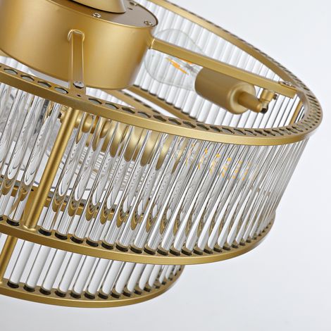 Ventilateur plafond doré 19'' avec cristaux et pales ABS, 6 vitesses, double commande par appli, silencieux pour chambre et salon (1/5)