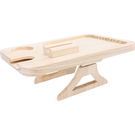 Plateau d'accoudoir de canapé pliable en bois avec support rotatif pour collations, boissons et fruits. (1/5)
