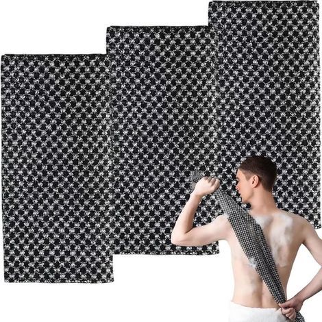 Ensemble de 3 serviettes de douche exfoliantes japonaises, extra longues, pour le visage et le corps, noires, pour adultes et enfants. (1/5)