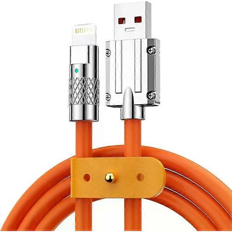 Câble de charge rapide USB - 6 A 120 W, longueur 1,8 m, orange, fiche métallique orange (1/2)