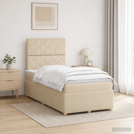 vidaXL Lit boxspring LED avec matelas Crème 120 x 200 cm Tissu (1/5)