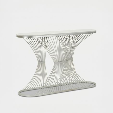 Console rayée métal argenté effet marbre design élégant (1/5)