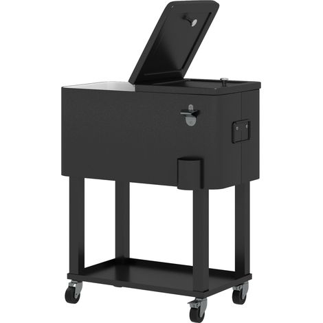 Carro nevera 56L con ruedas, abrebotellas y estante 67x35x80 cm Negro (1/5)