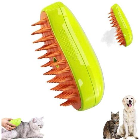 Brosse à vapeur pour chat - Brosse de massage autonettoyante 3 en 1 - Brosse d'épilation pour animaux de compagnie rechargeable en silicone (vert)