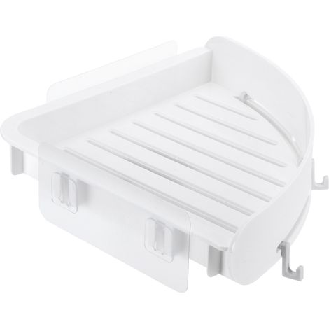 Étagère de salle de bain sans perçage, étagère d'angle avec porte-shampoing et crochet (blanc) (1/5)