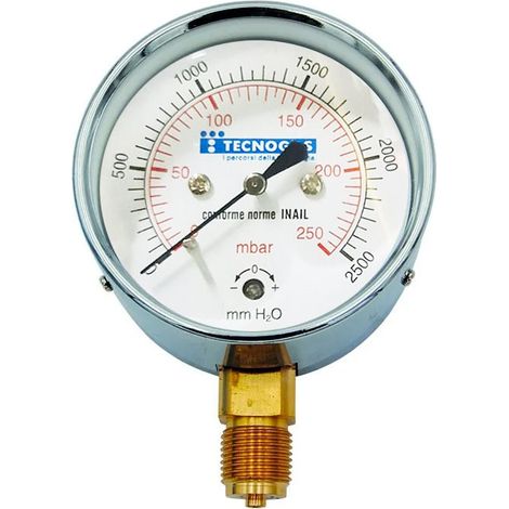 Manometro a membrana 0 ÷ 250 mbar - ø 63 - per gas in bassa pressione con attacco 1/4" radiale 00000006904