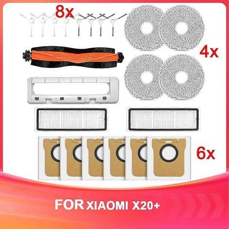 Accessoire pour aspirateur robot Xiaomi X20+ : brosse principale latérale, filtre HEPA, lingette de nettoyage, sac à poussière (pièces de rechange). (1/5)