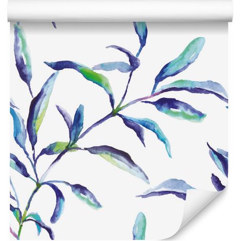 Papier peint aquarelle coloré à motifs de feuilles pour salon et chambre 50x1000 cm (1/5)