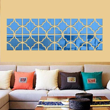 1 pièce autocollant mural miroir acrylique stéréo décoration murale chambre arrière-plan TV (bleu M) (1/3)