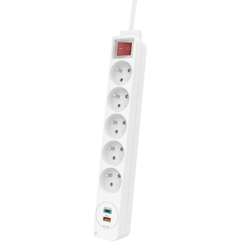 MULTIPRISE, QUINT., PORT USB-C/USB-A, PD/QUICK CHARGE MAX. 18W, FR/PL HAMA (1/5)