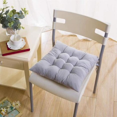 Lot de 4 Galette de chaise, 40x40cm, Rembourrage coton perlé, Tissu polyester, Gris, Intérieur (1/4)