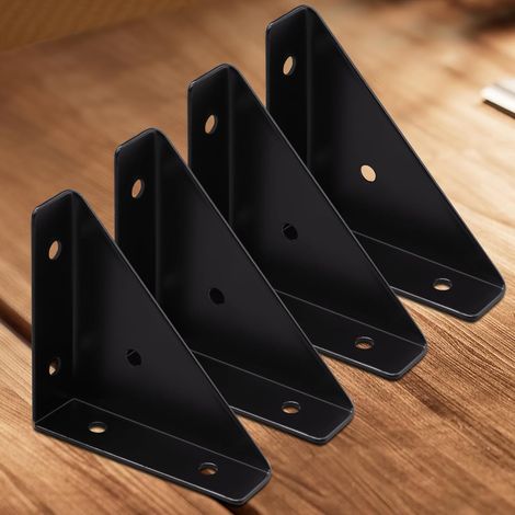 Set mit 4 schwarzen Metall-Eckwinkeln für dreieckige Eckregale, 65 mm × 65 mm, zur Eckbefestigung, inklusive Schrauben (1/5)
