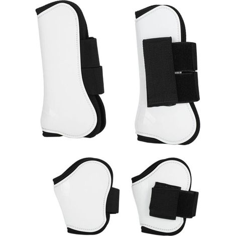 Protector de patas de caballo de PU blanco de 4 piezas, vendaje protector para botas, equipo de equitación para salto de obstáculos -Crezuo