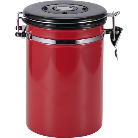 Pot de conservation pour café et thé en grains, étanche à l'humidité, en acier inoxydable avec réservoir scellé et valve d'évacuation d'air (rouge 1,8 L (contenance d'environ 750 g)) (1/5)