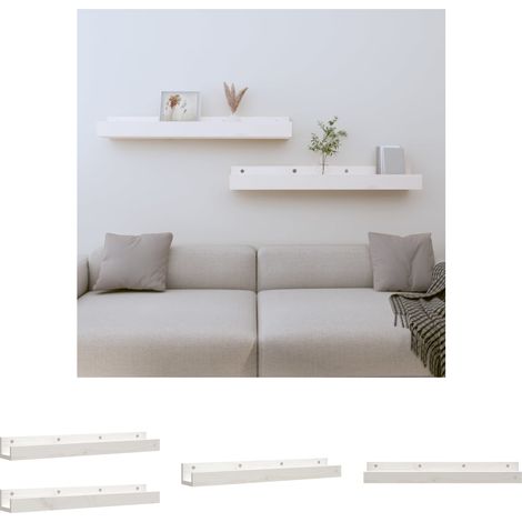 The Living Store Wandregale 2 Stk. Weiß 80x12x9 cm Massivholz Kiefer - Wandregale (1/5)