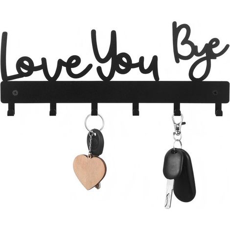 Porte-clés mural – petit porte-clés – crochet mural – support décoratif – 25,5 x 10 cm – Fer – Noir (1/5)