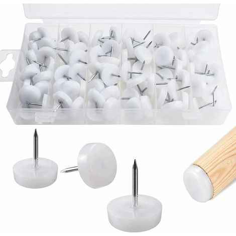 100 Pcs Furniture Gliders Teflon Glides with Nails Thickness 21 x 22 MM Nail-on Plastic Chair Glides, for Furniture Chairs Floor Protection, with Box (White) (1/5)