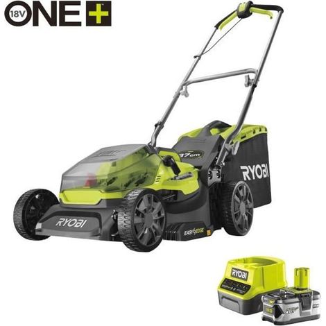 RYOBI - Handrasenmäher 18V ONE+ - Schnittdurchmesser 37 cm - Auffangen und Mulchen + 1 Batterie 4,0 Ah und Ladegerät 2,0 A - RY18LM37A-140