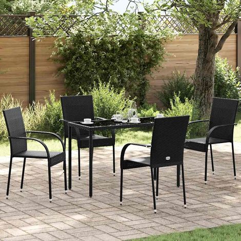 Chaises de Jardin Empilables Lot de 4 Fauteuils d'Extérieur en Résine Tressée Noir - PANGIVO (1/5)