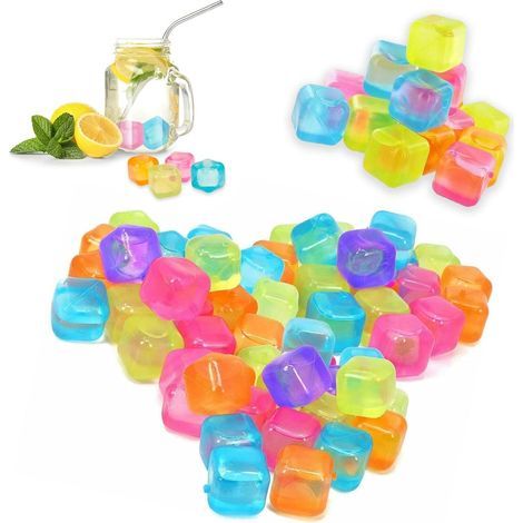 Cubitos de hielo de plástico reutilizables: congelación rápida, multicolores para bebidas frías y baños de hielo (40 unidades, azul/verde/rosa/naranja). (1/5)