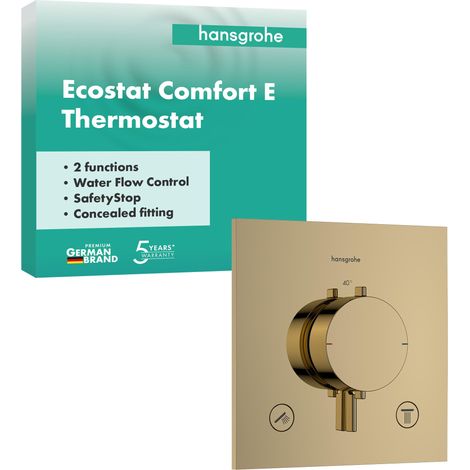 Ecostat Comfort E - Mitigeur de douche thermostatique, Robinet de douche encastré avec arrêt de sécurité à 40°C, Thermostat 2 sorties, Aspect doré poli, 33711990 (1/5)