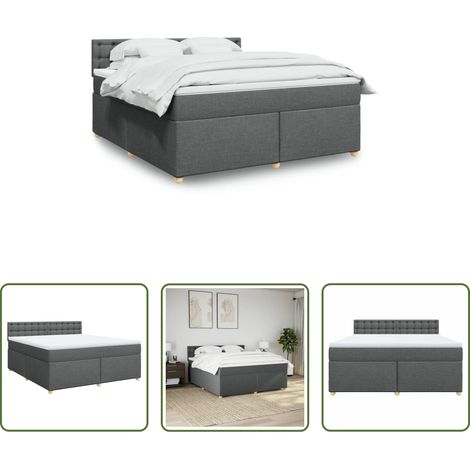 vidaXL Surmatelas -  Sommier à lattes de lit avec matelas Gris foncé 180x200cm Tissu (1/5)