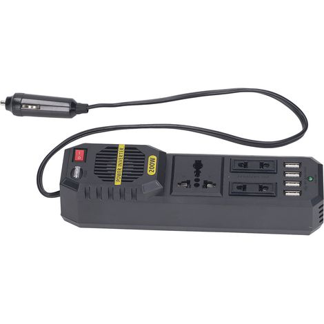 Kfz-Wechselrichter 200W DC 12V auf AC 220V für Fahrzeuge, Steckeradapter, Steckdosenkonverter mit 4 USB-Anschlüssen und 3 Steckdosen (1/5)