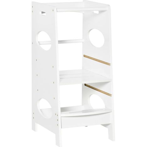 Tour Montessori à hauteur réglable sur 3 niveaux, tour d'apprentissage en bois pour enfants, échelle blanche pour enfants (1/5)