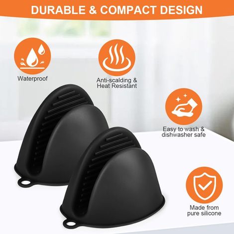 Guanti da forno spessi in silicone, 1 paio di guanti da forno resistenti al calore, guanti da cucina antiscivolo, guanti da forno resistenti al calore per cucinare, barbecue, cottura al forno (nero) (1/4)