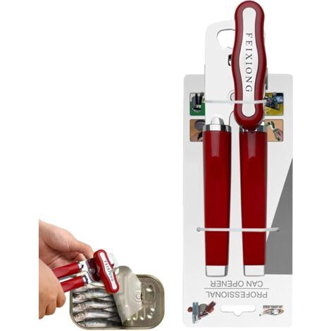 Ouvre Boite, Manuel de Sécurité Ouvre-Boîte, Acier Inoxydable Ouvre Boîte Professionnel, Ouvre-Boîte avec Poignée Antidérapante et Bouton Rotatif Ergonomique, Convient Tout Monde(Rouge) (1/5)