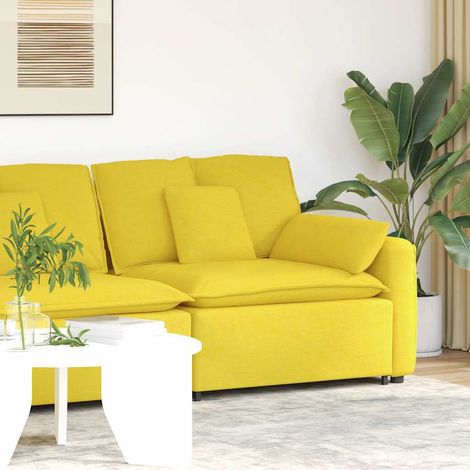 Modulares Sofa Endmodul mit Armlehne Kissen Hellgelb 100 cm