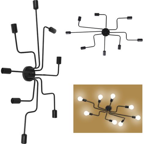 Support de plafonnier noir, moderne et encastré, de style industriel, pour huit ampoules E27, 110-240 V. (1/5)