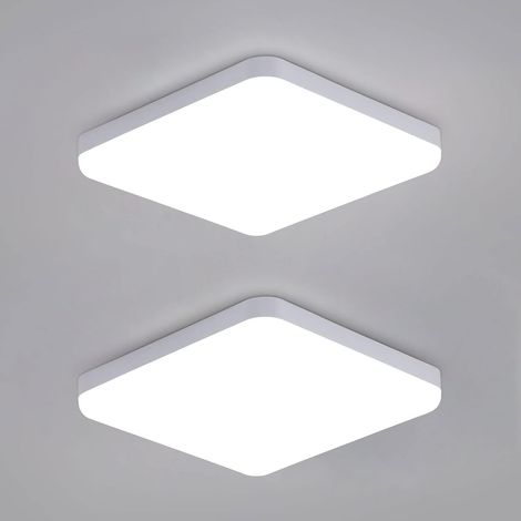 30-W-LED-Deckenleuchte, quadratisch, 2er-Pack, IP54 wasserdicht, 3600 lm, 6500 K kaltweißes Licht, 25 cm Durchmesser, für Badezimmer, Küchen, Flure und Balkone (1/4)